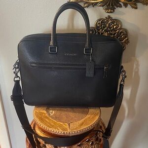 🖤💼♣️Coach Ethan Slim Brief for laptop Crossgrain leather Gunmetal Black CR271♠️